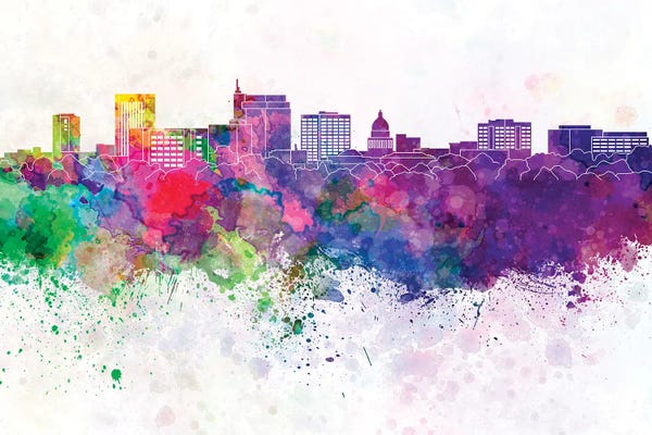 Idaho: Boise Skyline In Watercolor Background by Paul Rommer