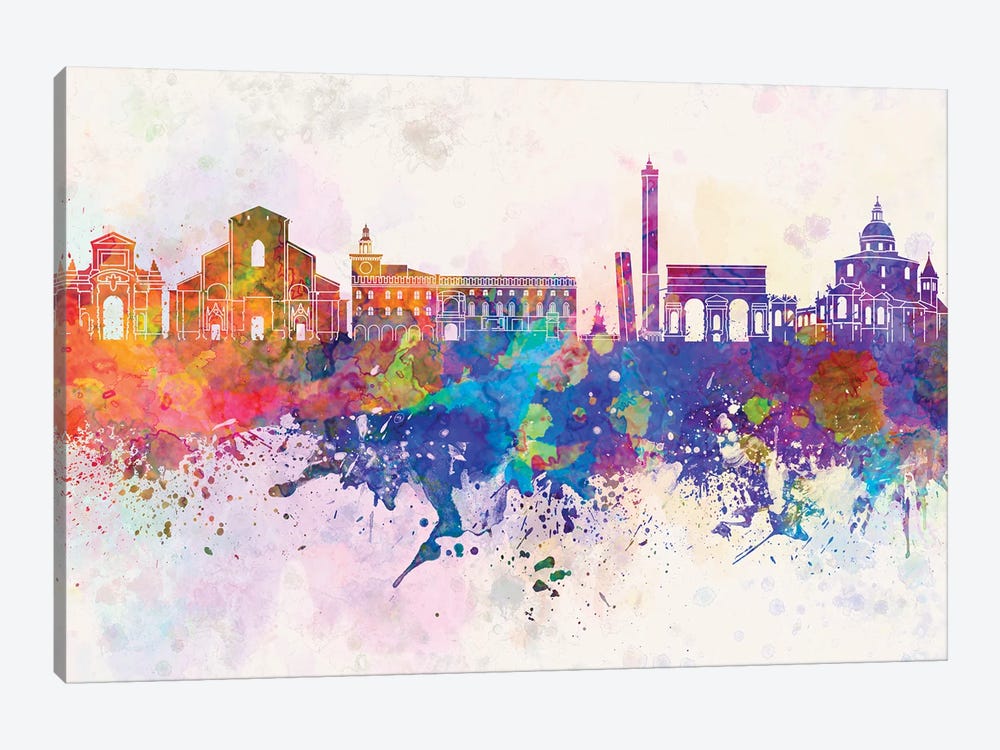 Bologna Skyline In Watercolor Background by Paul Rommer 1-piece Canvas Art