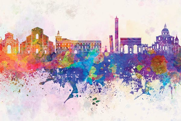 Emilia-Romagna: Bologna Skyline In Watercolor Background by Paul Rommer