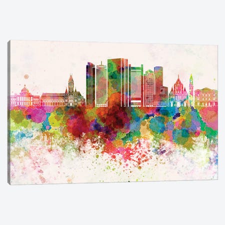 Boston V2 Skyline In Watercolor Background Canvas Print #PUR1324} by Paul Rommer Canvas Artwork