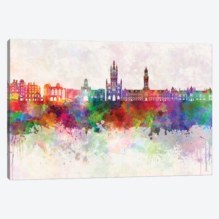Bradford Skyline In Watercolor Background Canvas Print #PUR1325} by Paul Rommer Canvas Artwork