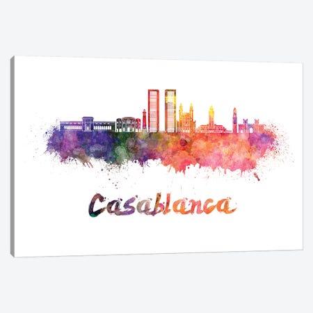 Casablanca Skyline In Watercolor Canvas Print #PUR132} by Paul Rommer Canvas Wall Art