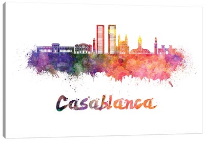 Casablanca Skyline In Watercolor Canvas Art Print