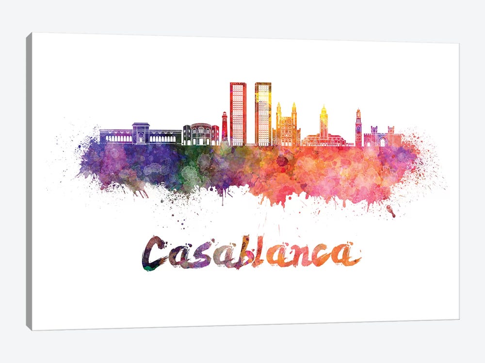 Casablanca Skyline In Watercolor by Paul Rommer 1-piece Canvas Art Print