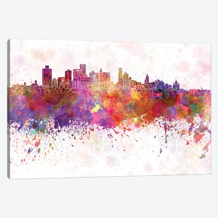 Brooklyn Skyline In Watercolor Background Canvas Print #PUR1335} by Paul Rommer Art Print
