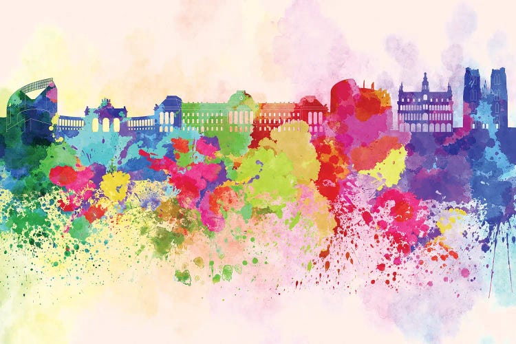 Brussels Skyline In Watercolor Background