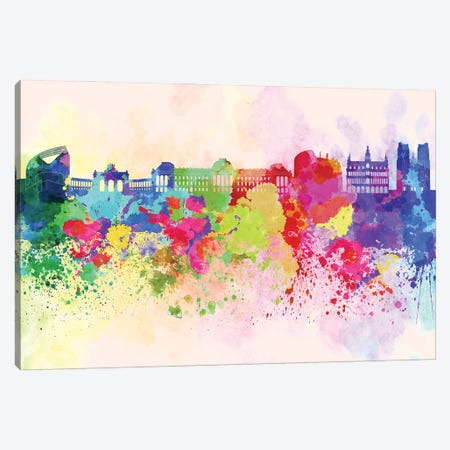 Brussels Skyline In Watercolor Background Canvas Print #PUR1337} by Paul Rommer Art Print