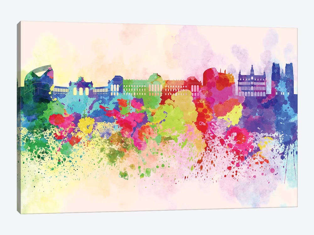 Brussels Skyline In Watercolor Background by Paul Rommer 1-piece Canvas Artwork