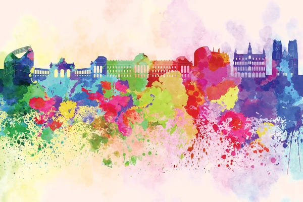 Brussels: Brussels Skyline In Watercolor Background by Paul Rommer