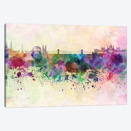 Budapest Skyline In Watercolor Background Canvas Print #PUR1339} by Paul Rommer Canvas Wall Art