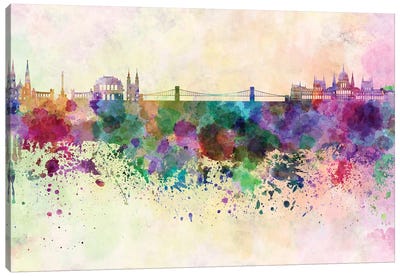 Budapest Skyline In Watercolor Background Canvas Art Print - Budapest