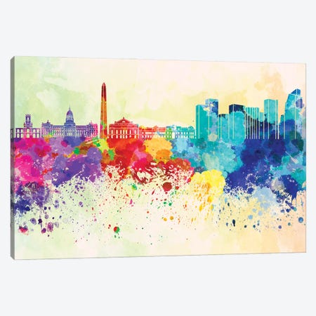 Buenos Aires Skyline In Watercolor Background Canvas Print #PUR1340} by Paul Rommer Art Print