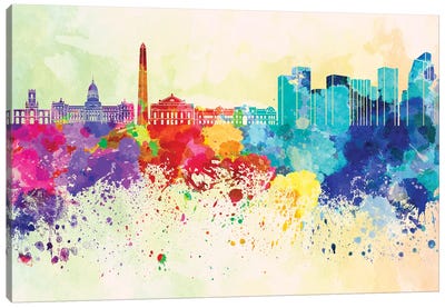 Buenos Aires Skyline In Watercolor Background Canvas Art Print - Argentina Art