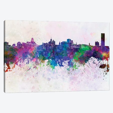 Buffalo Skyline In Watercolor Background Canvas Print #PUR1341} by Paul Rommer Art Print