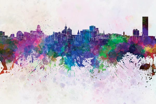 Buffalo: Buffalo Skyline In Watercolor Background by Paul Rommer