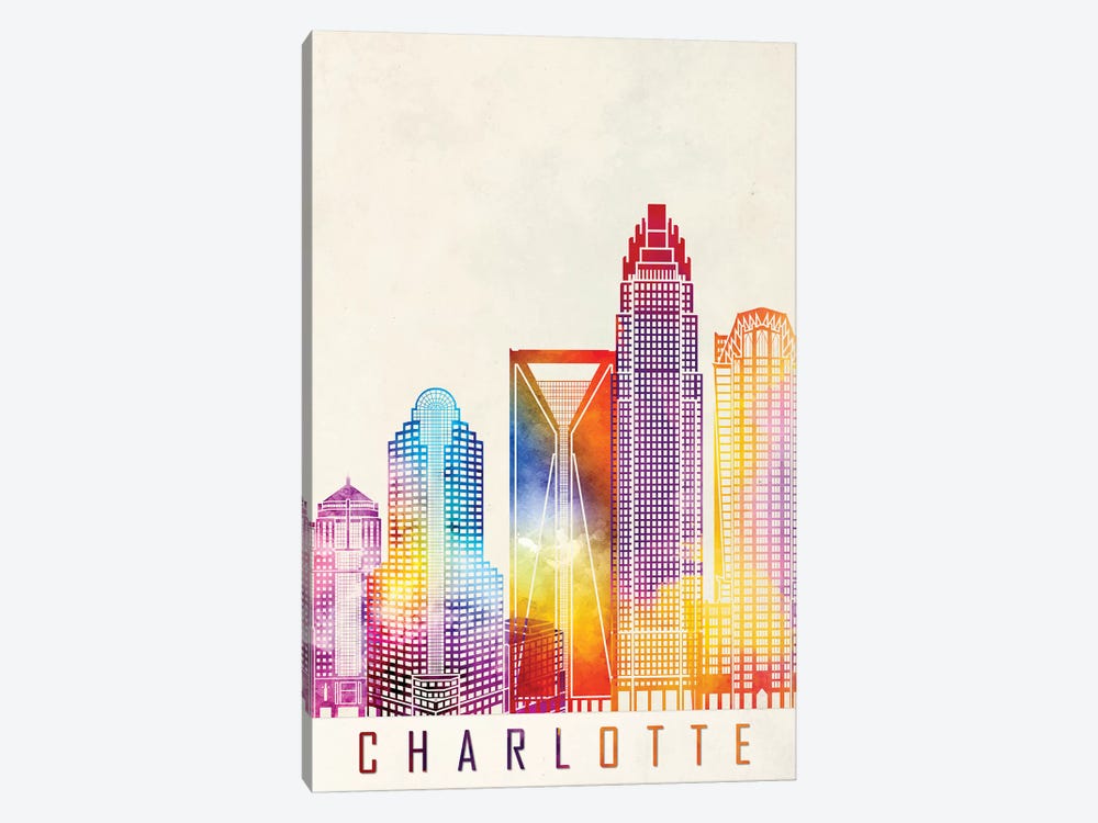 Charlotte Landmarks Watercolor Poster by Paul Rommer 1-piece Art Print
