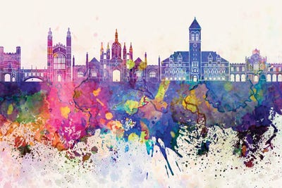 Cambridge Skyline In Watercolor Background by Paul Rommer art print