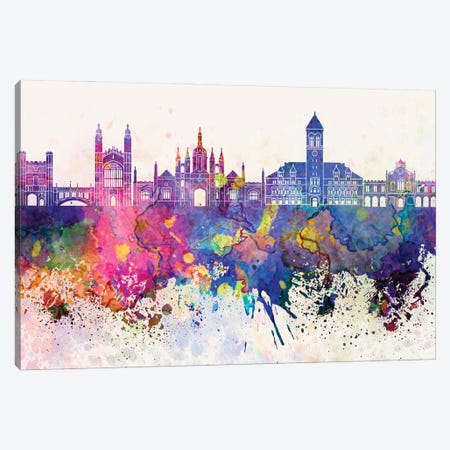 Cambridge Skyline In Watercolor Background Canvas Print #PUR1352} by Paul Rommer Canvas Art
