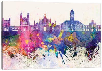 Cambridge Skyline In Watercolor Background Canvas Art Print