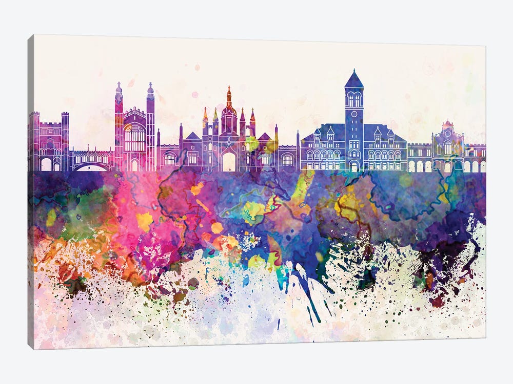 Cambridge Skyline In Watercolor Background by Paul Rommer 1-piece Canvas Print