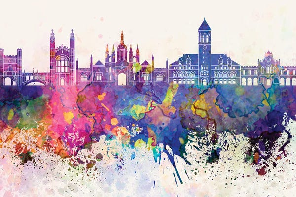 Cambridge: Cambridge Skyline In Watercolor Background by Paul Rommer