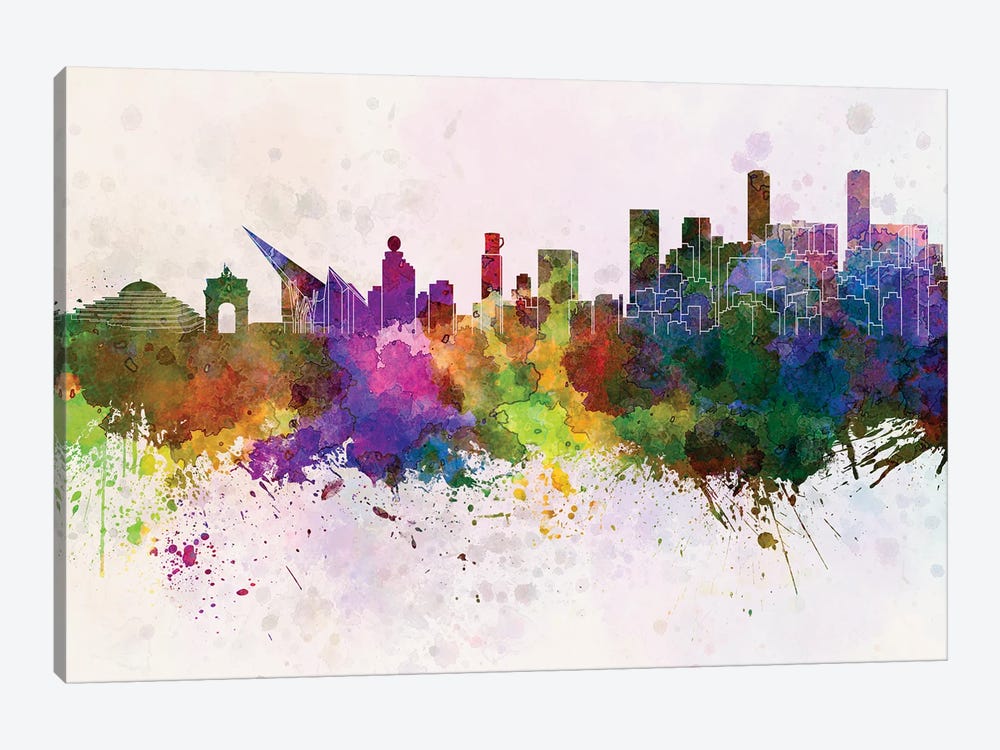 Caracas Skyline In Watercolor Background by Paul Rommer 1-piece Canvas Wall Art