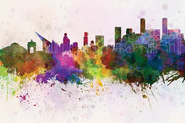 Venezuela: Caracas Skyline In Watercolor Background by Paul Rommer