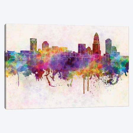 Charlotte Skyline In Watercolor Background Canvas Print #PUR1357} by Paul Rommer Canvas Art Print