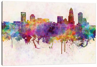 Charlotte Skyline In Watercolor Background Canvas Art Print - Charlotte