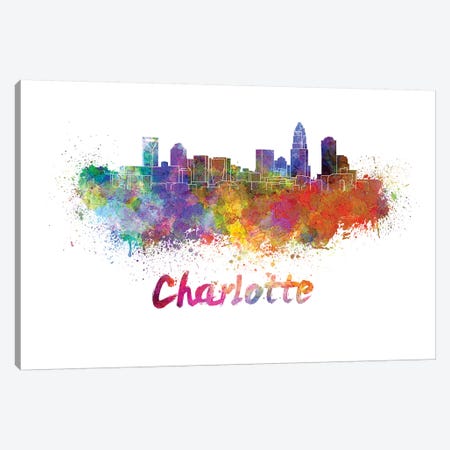 Charlotte Skyline In Watercolor Canvas Print #PUR135} by Paul Rommer Art Print