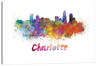 Charlotte Skyline In Watercolor Canvas Art Print - Charlotte Skylines