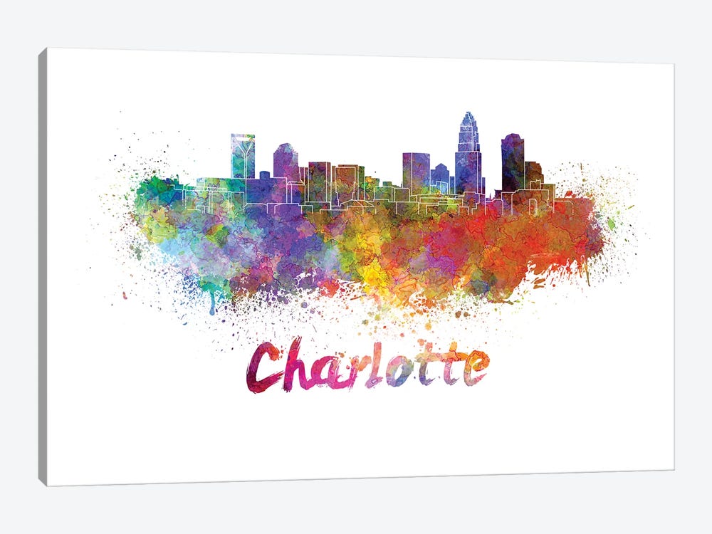 Charlotte Skyline In Watercolor 1-piece Canvas Wall Art
