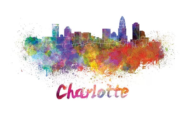 Charlotte Skylines: Charlotte Skyline In Watercolor by Paul Rommer