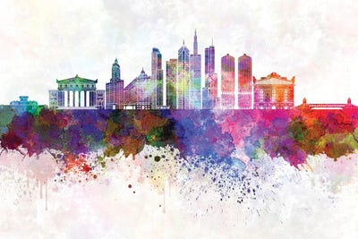 Chicago II Skyline In Watercolor Background by Paul Rommer gallery poster