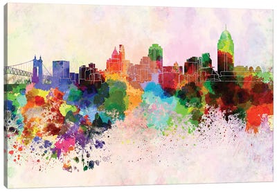 Cincinnati Skyline In Watercolor Background Canvas Art Print - Ohio Art