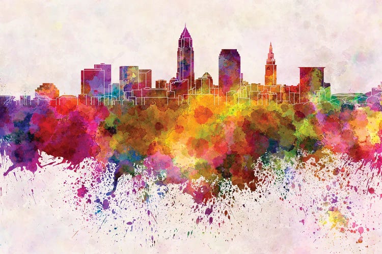 Cleveland Skyline In Watercolor Background