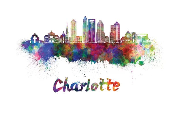 Charlotte Skylines: Charlotte Skyline In Watercolor II by Paul Rommer