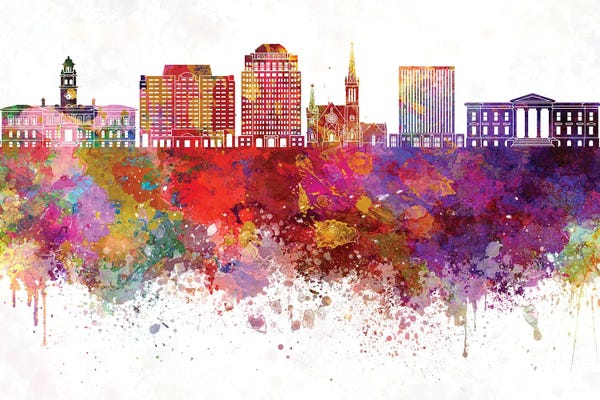Colorado: Colorado Springs II Skyline In Watercolor Background by Paul Rommer
