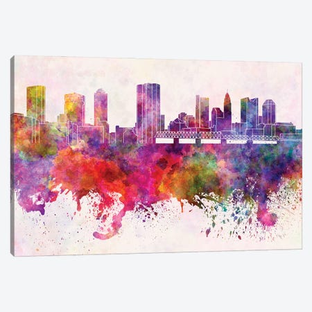 Columbus Skyline In Watercolor Background Canvas Print #PUR1373} by Paul Rommer Canvas Art