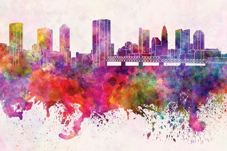 Columbus Skyline In Watercolor Background by Paul Rommer wall art