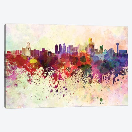 Dallas Skyline In Watercolor Background Canvas Print #PUR1382} by Paul Rommer Canvas Print