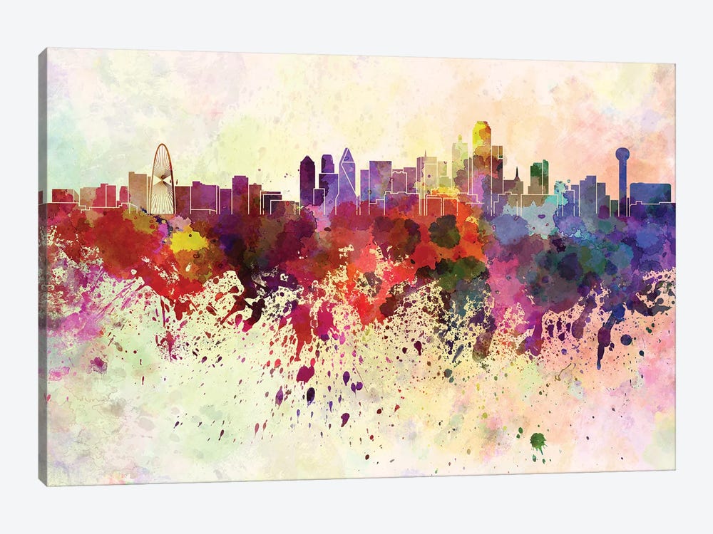 Dallas Skyline In Watercolor Background by Paul Rommer 1-piece Canvas Wall Art