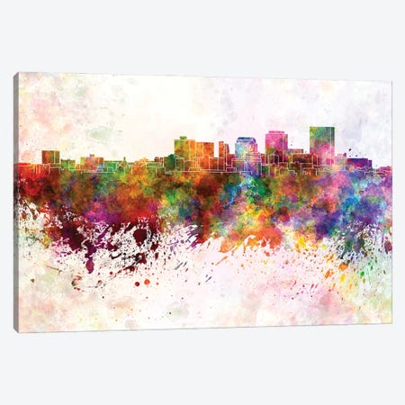 Dayton Skyline In Watercolor Background Canvas Print #PUR1385} by Paul Rommer Canvas Wall Art