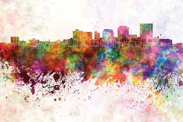 Dayton: Dayton Skyline In Watercolor Background by Paul Rommer