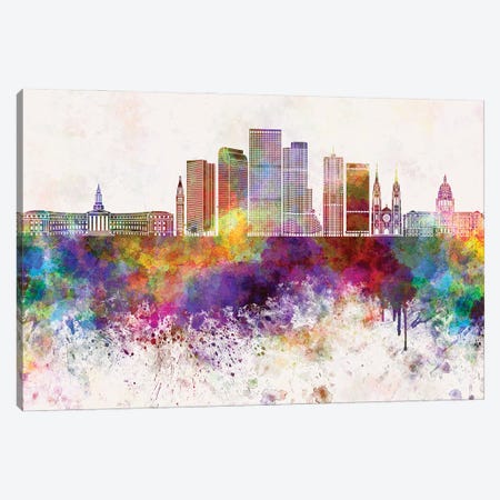 Denver II Skyline In Watercolor Background Canvas Print #PUR1388} by Paul Rommer Canvas Print