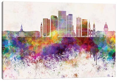Denver II Skyline In Watercolor Background Canvas Art Print - Denver Art