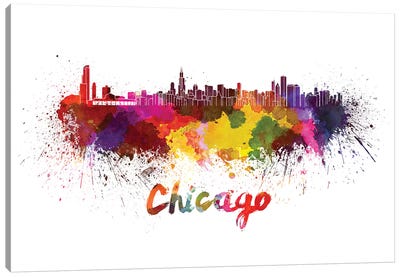 Chicago Skyline In Watercolor Canvas Art Print - Chicago Skylines