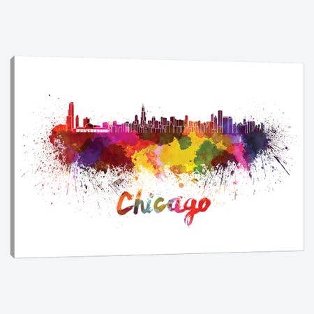 Chicago Skyline In Watercolor Canvas Print #PUR138} by Paul Rommer Canvas Artwork
