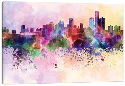 Detroit Skyline In Watercolor Background Canvas Art Print - Detroit Skylines