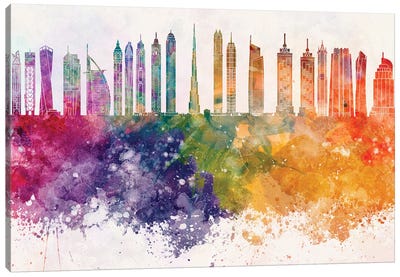 Dubai II Skyline In Watercolor Background Canvas Art Print - Dubai Art